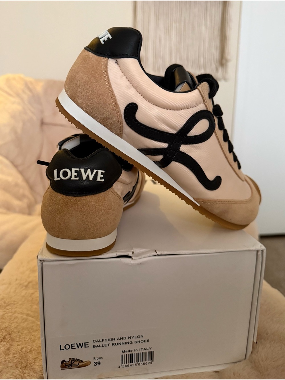 Loewe Beige and Black Logo Ballet Runner Sneakers
